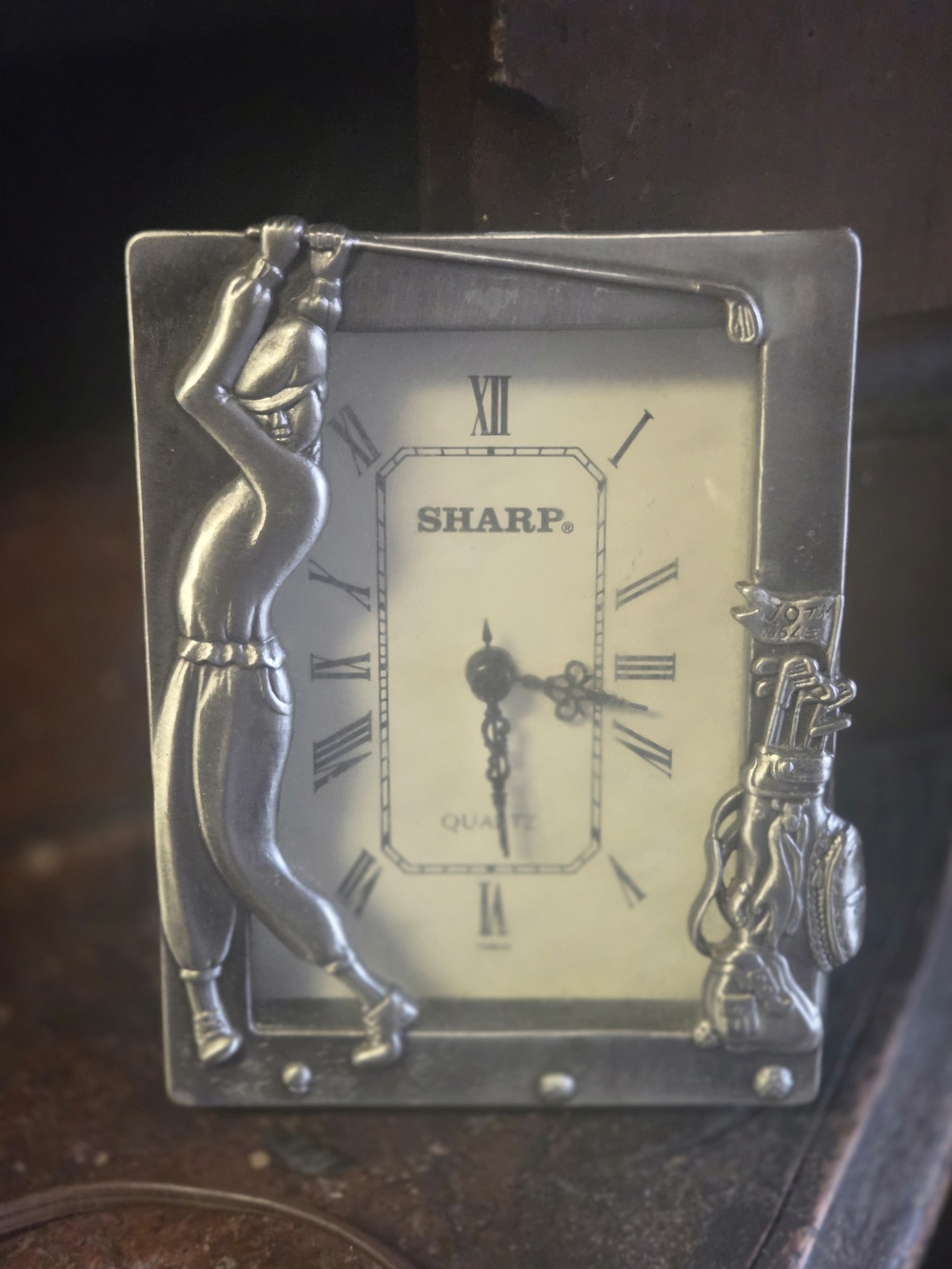 SHARP Silver Golf-Themed Table Clock